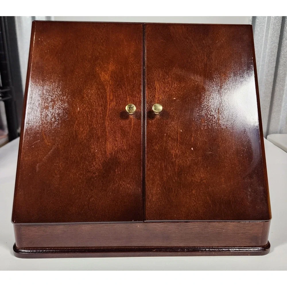 The Bamboo Co Wooden Desktop File Organizer Mail Sorter Cabinet Cherry Finish
